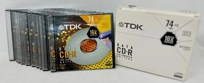 New Box of 10 x TDK CD-R Data CDs with Sealed Cases 74 minutes 650 MB 16x - Image 1 of 4
