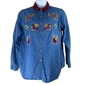 Camisa vaquera Bobbie Brooks talla XL Cottagecore cuello pana abotonada - Imagen 1 de 4