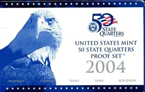 2004-S US Mint State Quarter Proof Set 5 Coins CN CLAD 20uwh0720 - Picture 1 of 3