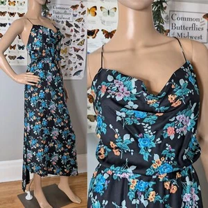 Jill Stuart Silk Formal Gown Midi Dress Cowl Neck Evening Side Slits Floral 0 - Picture 1 of 14