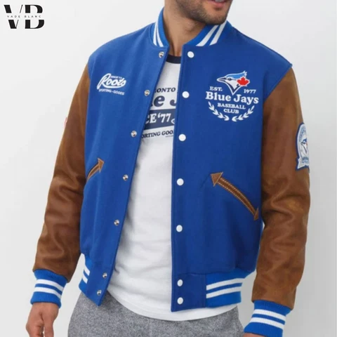 Toronto Blue Jays Blue and Brown Letterman Varsity Jacket Cover