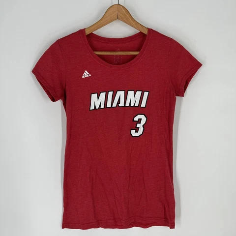 Adidas Miami Heat Womens Red Dwyane Wade #3 Short Sleeve T-Shirt Size M Cover