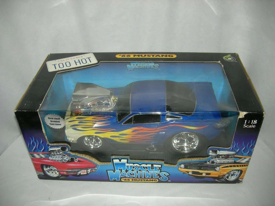 66 Mustang Blue with Flames 1:18 scale Muscle Machine  1:18 scale die cast - Image 1 of 1