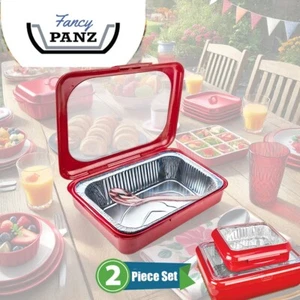 2 Pack Red Fancy Panz Classic Serving Sets Catering Aluminum Foil Pans & Spoon - Picture 1 of 6