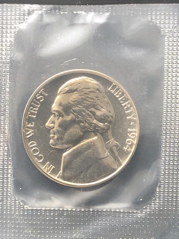 1964 Proof Jefferson Nickel in Original Cello from US Mint Proof Set Cover