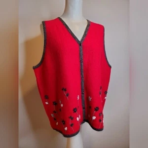 Sag Harbor Red And Gray Wool Sweater Vest Preppy Classic Cottage Vintage Plus 2X - Picture 1 of 4
