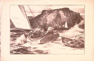 Nautical Print Cape Cod Cat Boat Lithograph Drawing The Merrell Co. Cincinnati - Picture 1 of 3