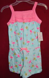 TROPICAL Girls Size 4T Pink FLAMINGOS and Pineapples Romper NEW w/ TAG!!