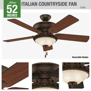 Hunter 52" Italian Countryside Ceiling Fan with Light and Pull Chain Traditional - Picture 1 of 12