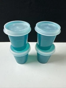Nuevo Tupperware 2 OZ Enanos Juego de 4 Contenedores Verde azulado Tapas Sellos Transparentes - Imagen 1 de 1