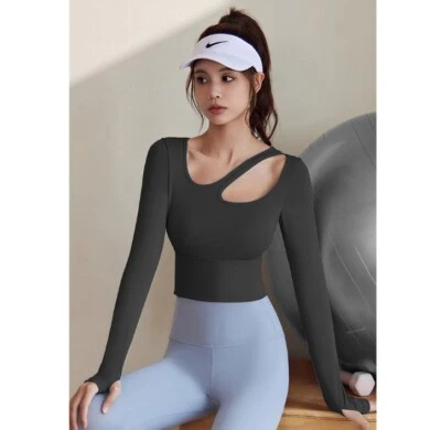 GYM Yoga Long Shirt Damen langarm Stretch TOP T-Shirt Longsleeve Pilates Sport