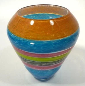 HAND BLOWN GLASS ART BOWL/VASE, MADE WITH COMPLEX ITALIAN INCALMO PROCESS, n3528 - Picture 1 of 8