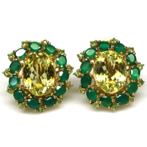 Pendientes De Cuarzo Limón, Ágata Y Peridoto De Plata Esterlina 925 11 X 15 Mm - Imagen 1 de 4