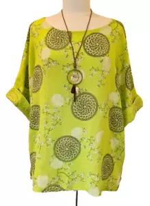 Lagenlook Made In Italy floral cotton Tunic necklace Top One Size UK 12-18 - Picture 1 of 13