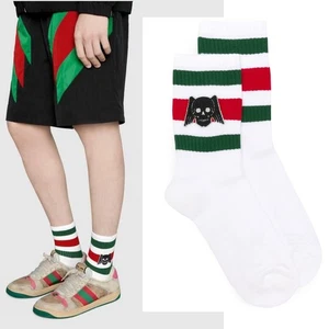 GUCCI SOCKS STRIPED WINGED SKULL WHITE COTTON RIBBED LITTLE CHAMBRE 11 M MEDIUM - Picture 1 of 11
