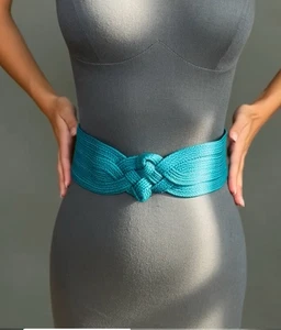 Karen Scott türkis breiter gewebter Knotengürtel Damen M/L Stoff Taillenschärpe - Bild 1 von 5
