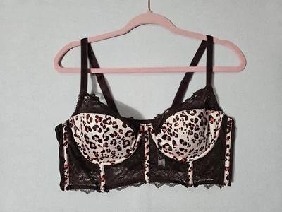 Adore Me Bra 38C Padded Longline Underwire Brown Lace Leopard Print  - Image 1 of 4