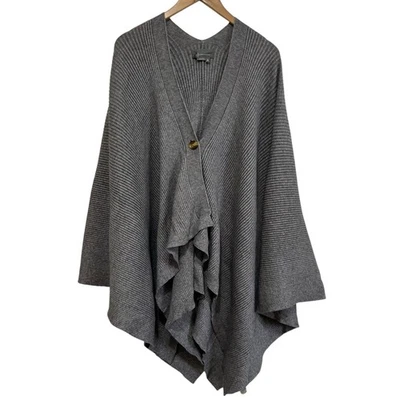 NEW Anthropologie Gray Ribbed Knit Poncho Sweater One Size - Image 1 of 4