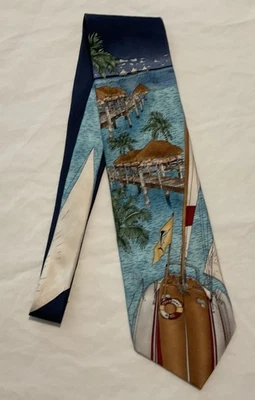 Corbata de cuello de seda Tropicals by Tango vintage de vacaciones en Florida veleros palmeras Foto 1 de 4