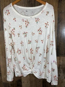 SO Women’s Top Long Sleeve Size 2X Floral Lightweight Tie Front Accent  - Picture 1 of 11