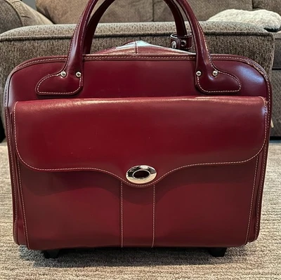 Maletín para portátil McKlein Rolling - Cuero Borgoña desmontable - Leer Foto 1 de 4