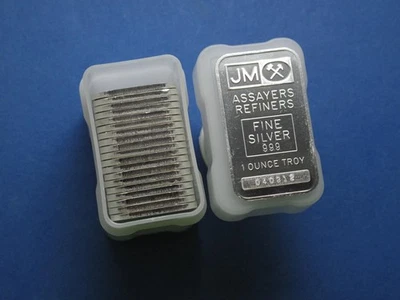 Johnson Matthey Assayers & Refiners 1981 parte posterior en blanco 20-1 oz barras de plata JML-3 Foto 1 de 4