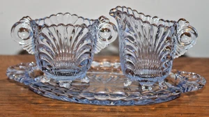 Vintage Cambridge Caprice Moonlight Blue Glass Creamer Sugar & Tray Set (3) - Picture 1 of 11