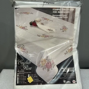 Tobin Stamped Embroidery Tablecloth English Rose 50x70” - Picture 1 of 11