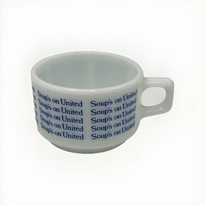 PYREX Soup’s On United Mug Cup Airline Milk Glass Pyrex Tableware Made In USA - Picture 1 of 6