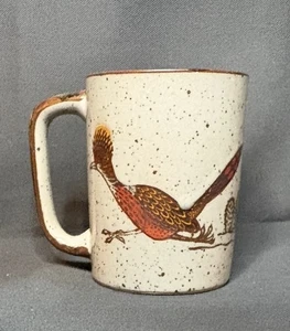 MCM Otagiri Roadrunner Bird Coffee Mug Cup Speckled Stoneware Cactus Desert VTG - Picture 1 of 6