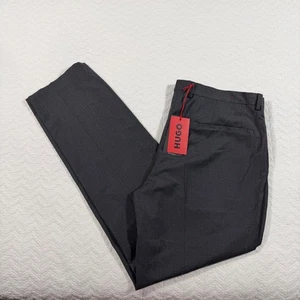 HUGO BOSS Mens 36x30 Charcoal Gray Virgin Wool Blend Regular Fit Dress Pants New - Picture 1 of 13