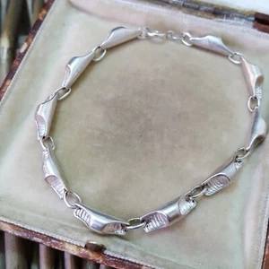 Pulsera vintage de plata de ley 925, eslabones tubulares, 7" de largo, con sello, 1981 - Imagen 1 de 8