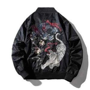 Stickerei Herren Bomberjacke Drache Tiger Herbst Winter Pilotenjacke Männer Hüfte - Bild 1 von 8
