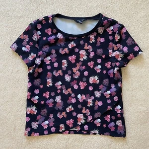 New Look 915 Generation Black Pink Purple Floral Flower Wrap Top T-Shirt 12-13 - Picture 1 of 4