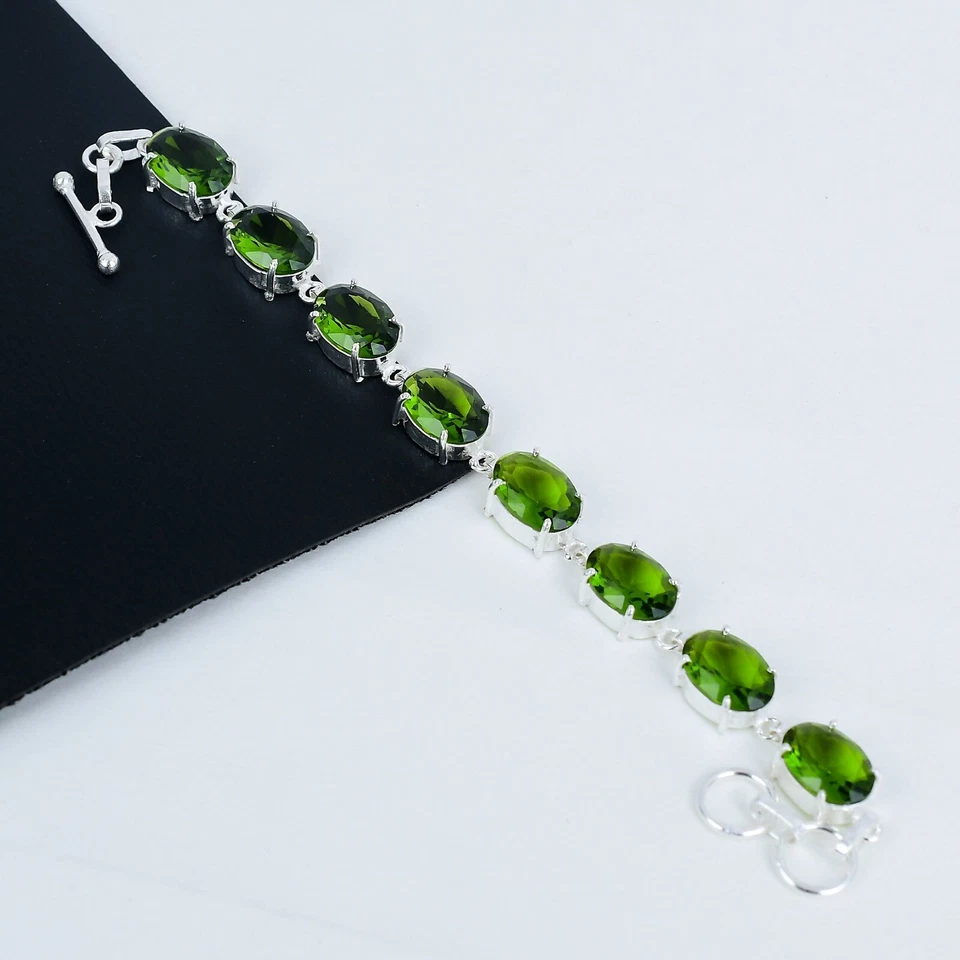 Beautiful Peridot Gemstone Bracelet 925 Solid Silver Jewelry For Birthday Gifts - Image 1 of 4