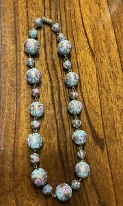 Art Deco Venetian Murano Glass Light Blue Wedding Cake beaded Necklace Vintage - Picture 1 of 11
