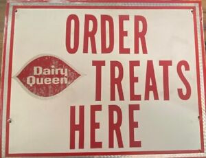 1980’s Zapata Tex Dairy Queen Order Treats Here Metal Sign Handmade W/Logo Worn