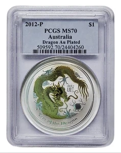 2012 P Australia $1 Year of The Dragon 1 oz Pure .999 Silver PCGS MS70 PM0072 - Picture 1 of 7