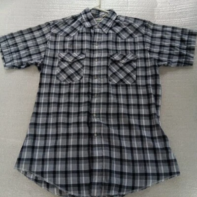 Camisa Western De Colección Años 90 Road Runner Hecha en EE. UU. Rodeo Perla A Presión Talla L Gris A Cuadros Foto 1 de 4