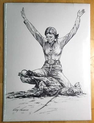 Vintage Western Cowgirl Limited Print by Gary Ericsson 12" X 16" w/ board 1983