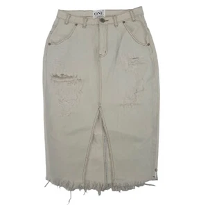 One Teaspoon Size 8 Off White Denim Distressed Midi Skirt NWT - Picture 1 of 14