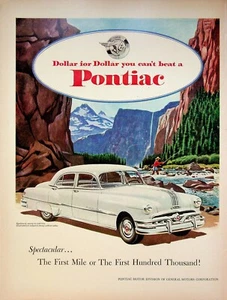 1951 Pontiac Automobile Vintage 50s Print Ad Fly Fishing Rocky Mountain River - Picture 1 of 2