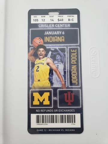 2018-2019 Michigan Wolverines vs Indiana Hoosiers Basketball Plastic Ticket Cover