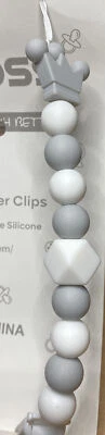 Pacifier Binki Clip for Boys Girls Crown Gray/white Silicone Beads NEW - Image 1 of 3