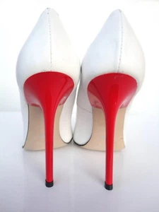 GIOHEL ITALY RED HEELS POINTY TOE PUMPS SCHUHE LEATHER DECOLTE WHITE BIANCO 36 - Imagen 1 de 7