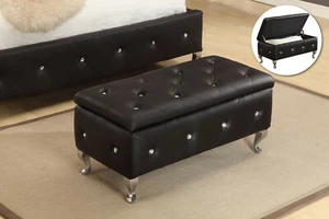 Kings Brand Furniture - Tufted Design Black Upholstered Storage Bench Ottoman - Picture 1 of 3