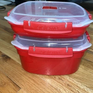 Set Of 2 Sistema Microwave Steamer Med 83.5 oz  And Sm 29.75 oz New Zealand Red - Picture 1 of 13