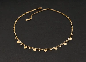 Elegante Damen Halskette Edelstahl Goldfarben Kette Herzanhängern Strasssteinen - Bild 1 von 5