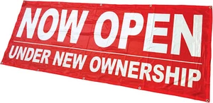 3x8 ft NOW OPEN UNDER NEW OWNERSHIP Banner Sign Polyester Fabric rb - Bild 1 von 2