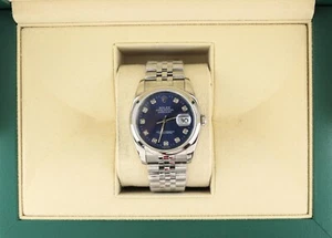 2007 Rolex Datejust 116200 Blue Diamond Roulette Wheel SS Jubilee No Papers 36mm - Picture 1 of 10